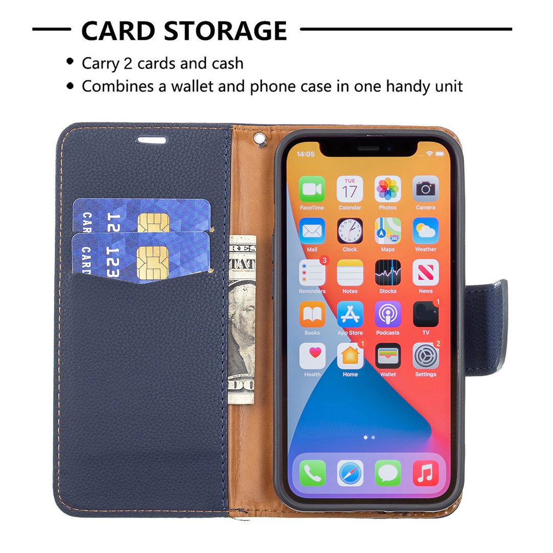 Full Cover Litchi Grain Magnetic Closure Leather Wallet Phone Case for iPhone 13 Pro