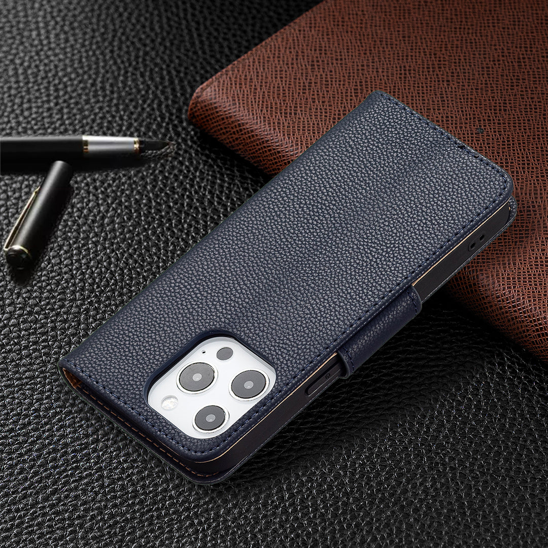 Full Cover Litchi Grain Magnetic Closure Leather Wallet Phone Case for iPhone 13 Pro