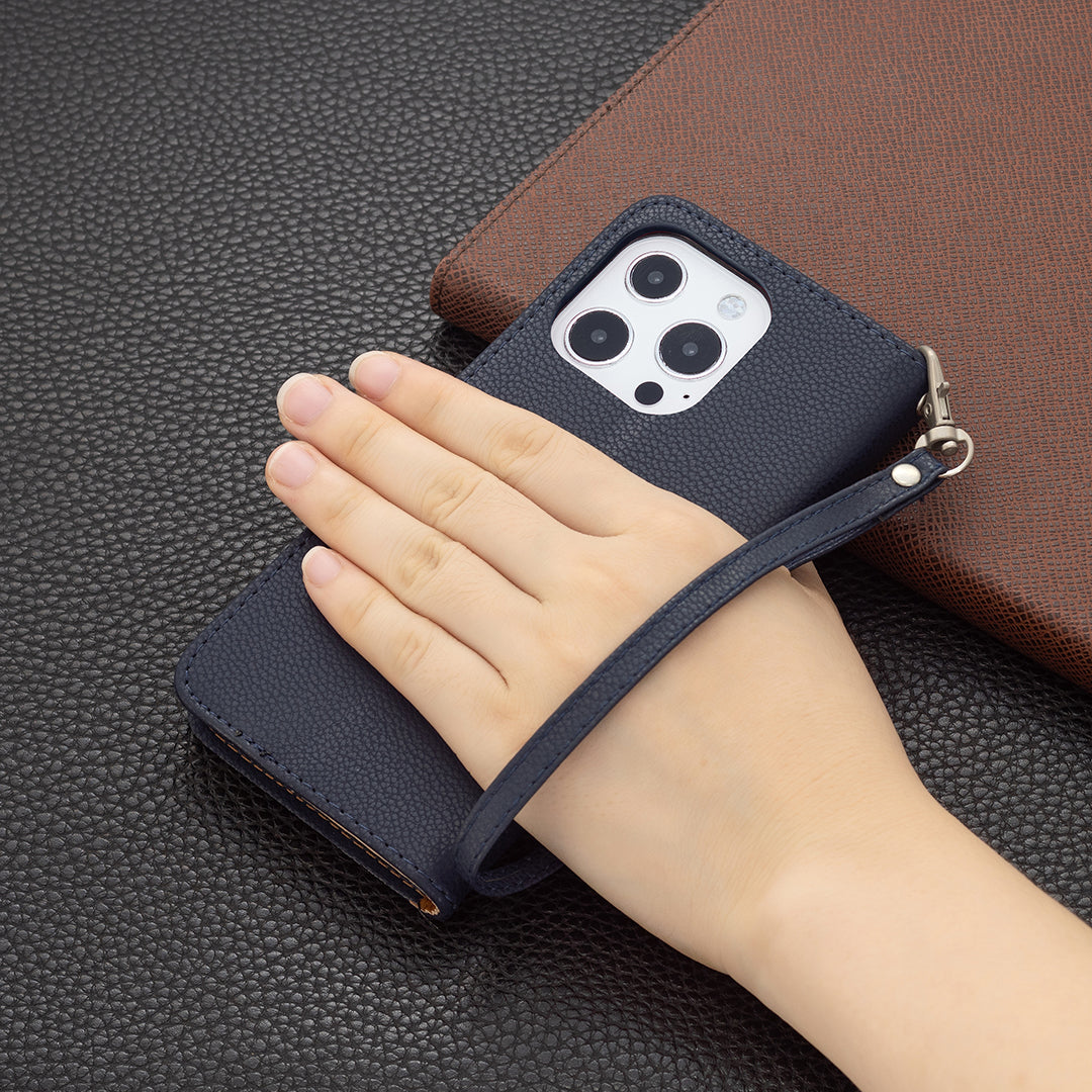 Full Cover Litchi Grain Magnetic Closure Leather Wallet Phone Case for iPhone 13 Pro