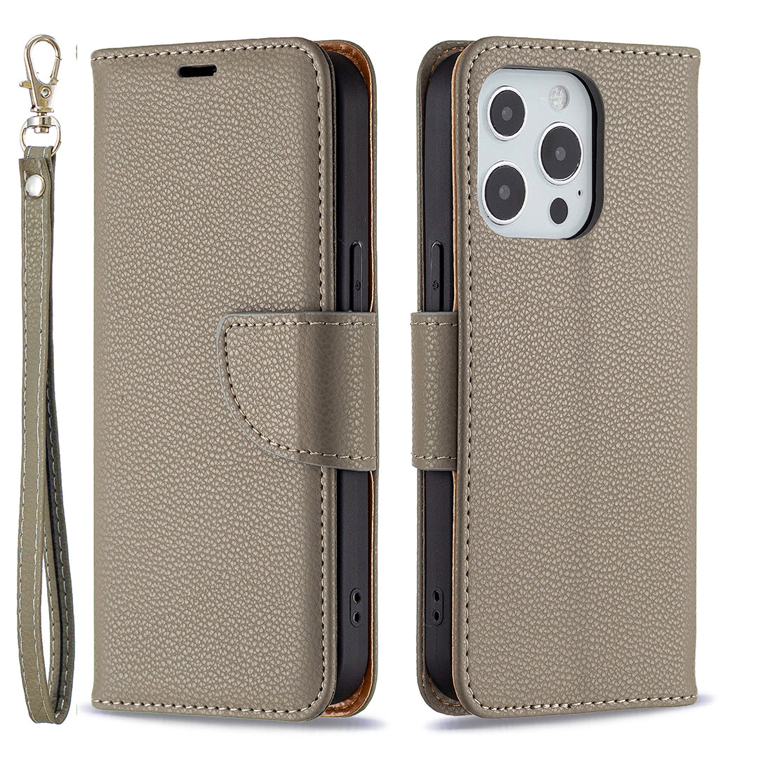 Full Cover Litchi Grain Magnetic Closure Leather Wallet Phone Case for iPhone 13 Pro