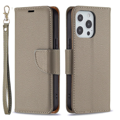 Full Cover Litchi Grain Magnetic Closure Leather Wallet Phone Case for iPhone 13 Pro