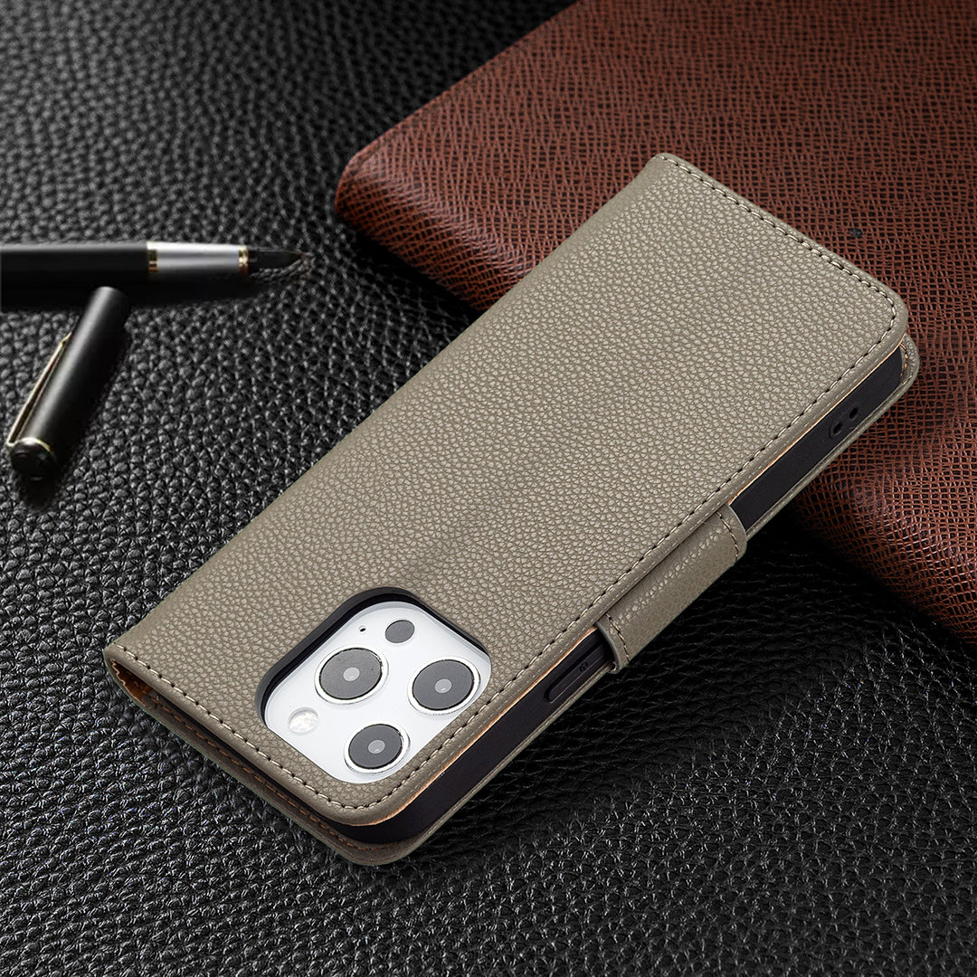 Full Cover Litchi Grain Magnetic Closure Leather Wallet Phone Case for iPhone 13 Pro