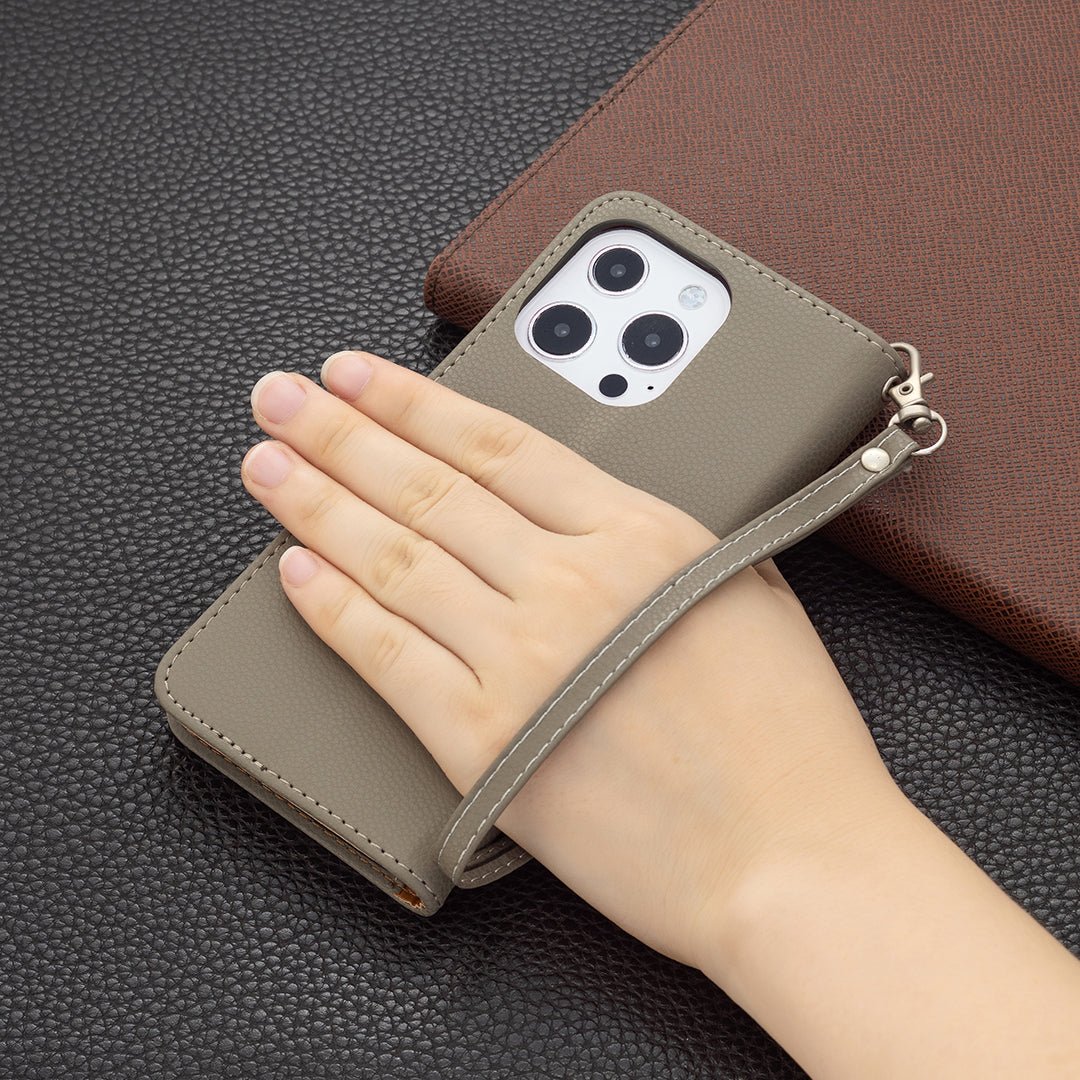 Full Cover Litchi Grain Magnetic Closure Leather Wallet Phone Case for iPhone 13 Pro