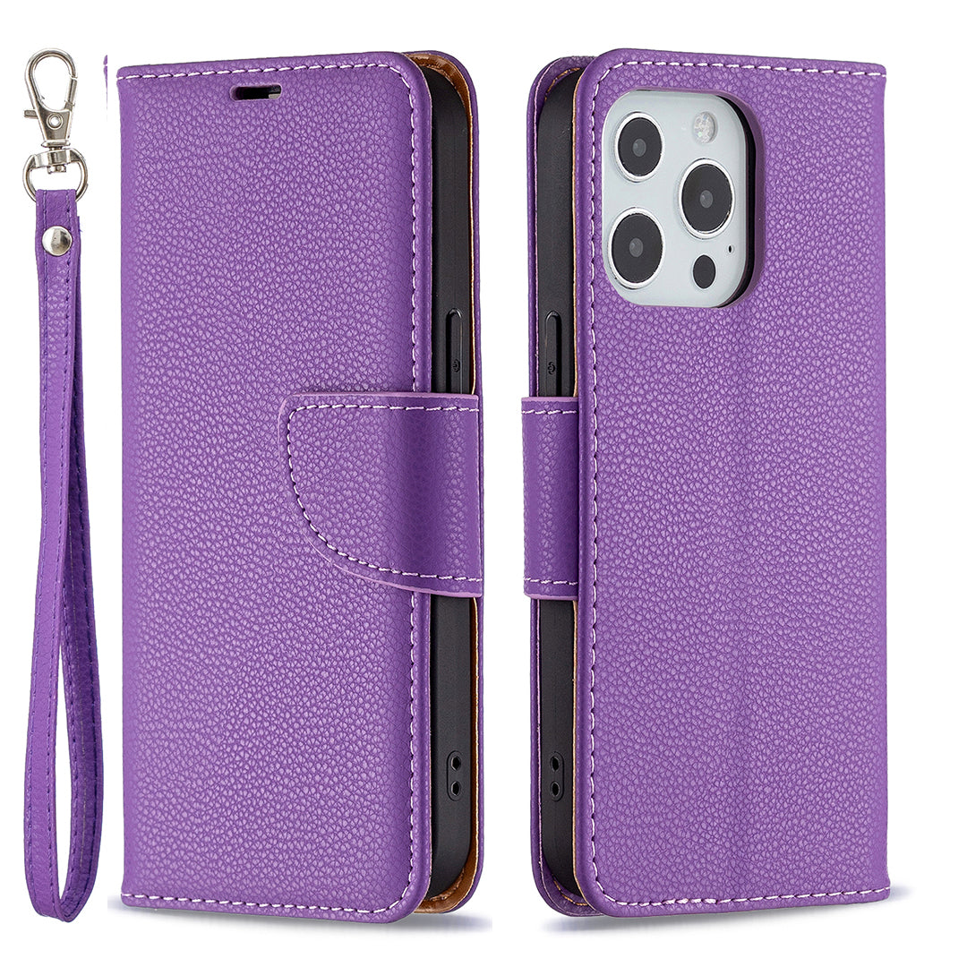Full Cover Litchi Grain Magnetic Closure Leather Wallet Phone Case for iPhone 13 Pro