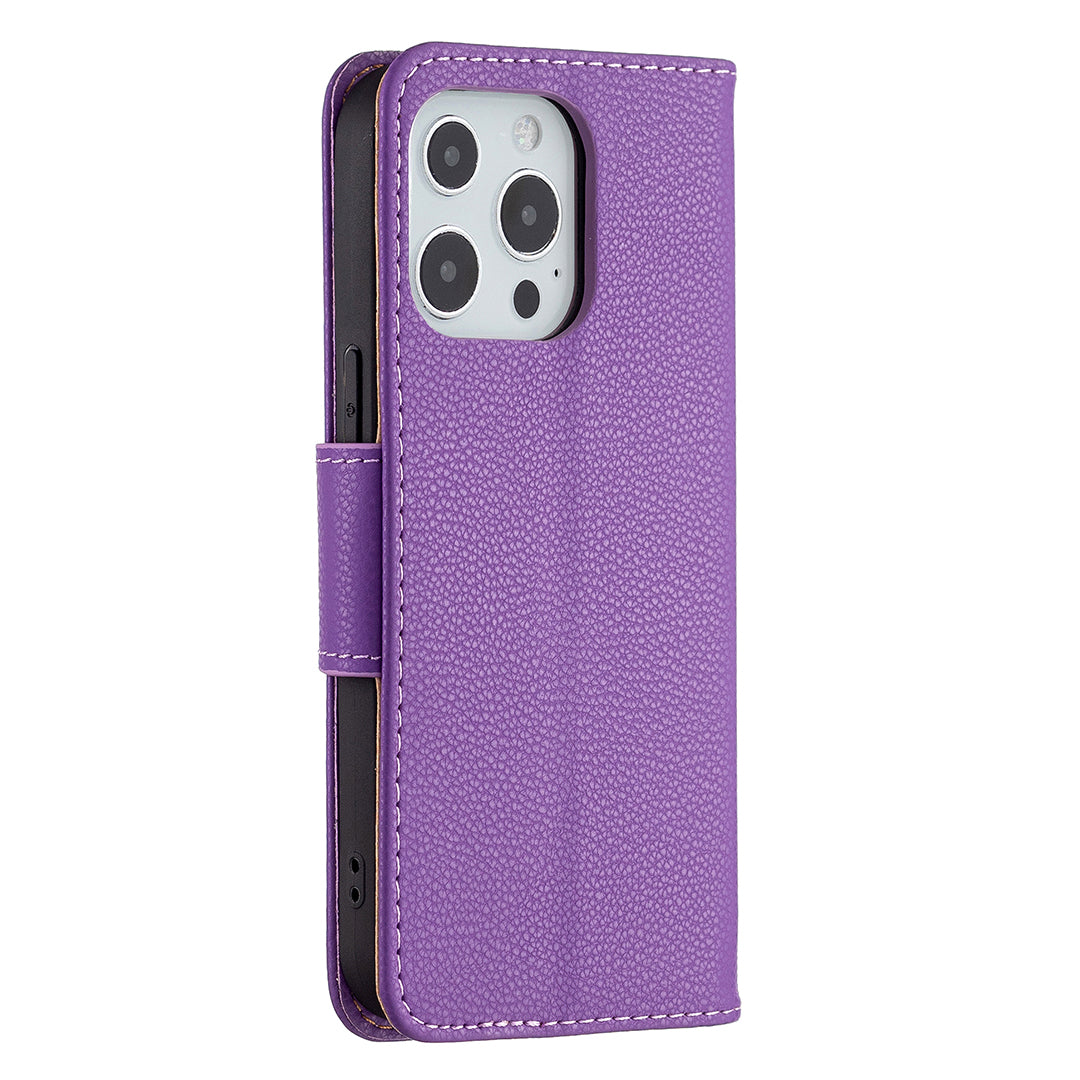 Full Cover Litchi Grain Magnetic Closure Leather Wallet Phone Case for iPhone 13 Pro