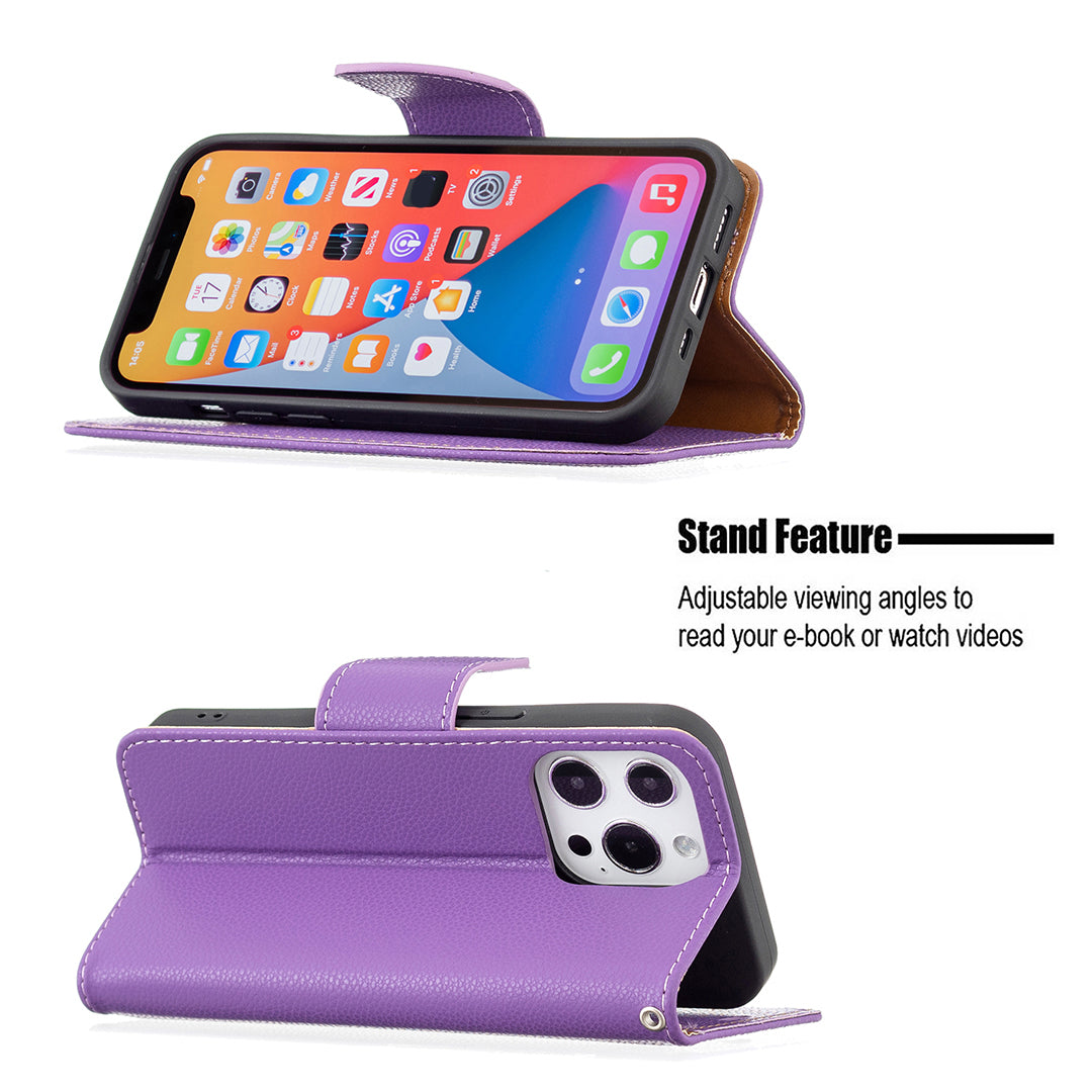 Full Cover Litchi Grain Magnetic Closure Leather Wallet Phone Case for iPhone 13 Pro