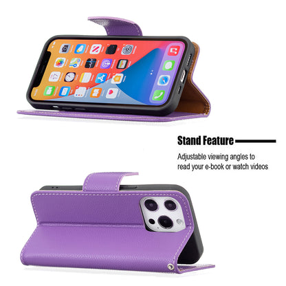 Full Cover Litchi Grain Magnetic Closure Leather Wallet Phone Case for iPhone 13 Pro
