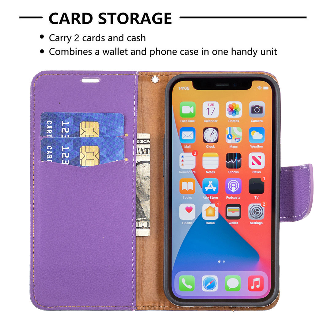 Full Cover Litchi Grain Magnetic Closure Leather Wallet Phone Case for iPhone 13 Pro