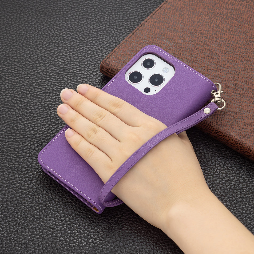 Full Cover Litchi Grain Magnetic Closure Leather Wallet Phone Case for iPhone 13 Pro