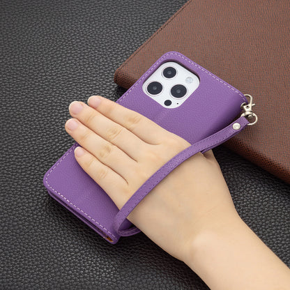 Full Cover Litchi Grain Magnetic Closure Leather Wallet Phone Case for iPhone 13 Pro