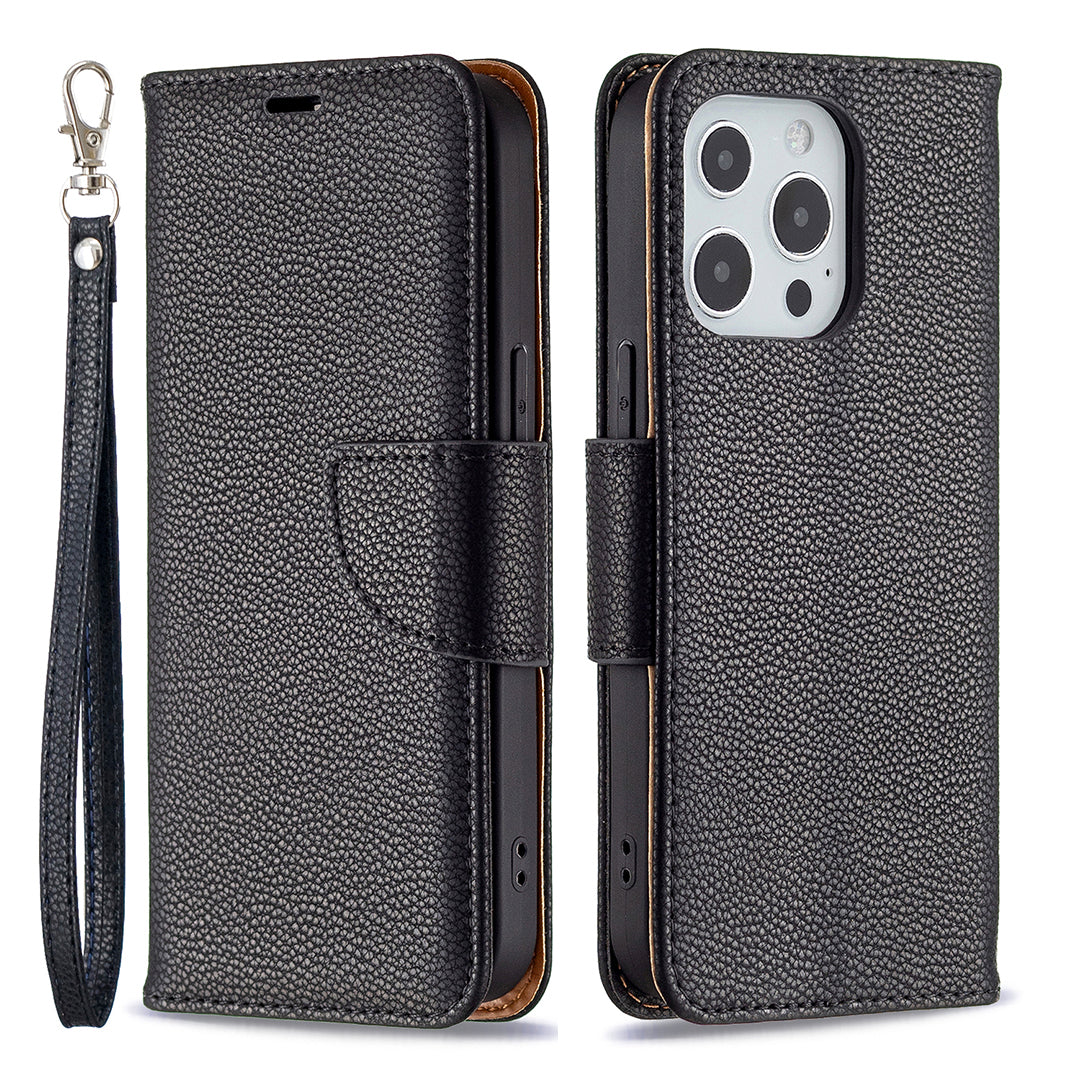 Full Cover Litchi Grain Magnetic Closure Leather Wallet Phone Case for iPhone 13 Pro