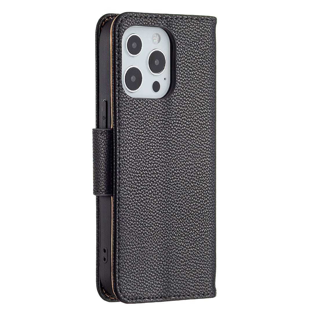 Full Cover Litchi Grain Magnetic Closure Leather Wallet Phone Case for iPhone 13 Pro