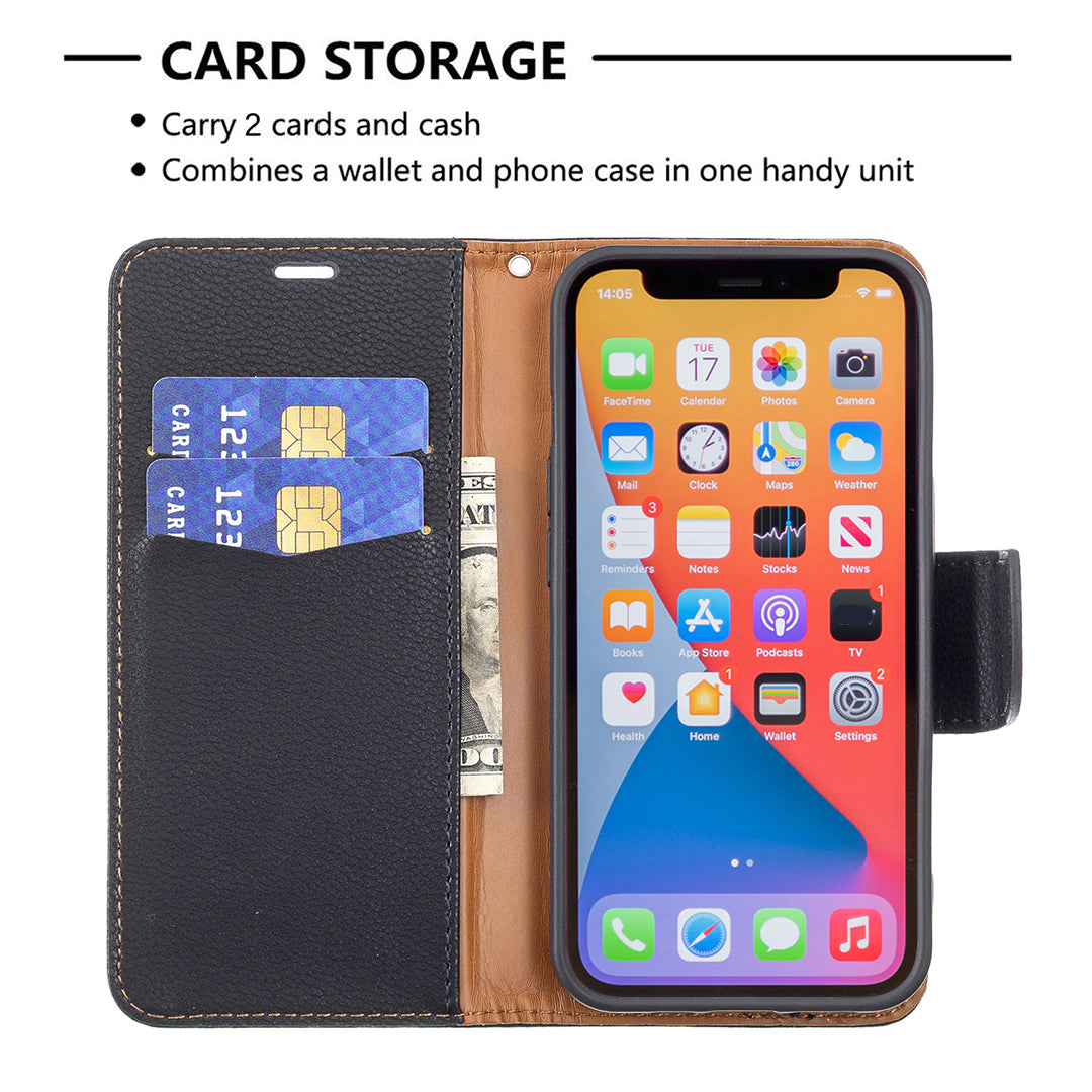Full Cover Litchi Grain Magnetic Closure Leather Wallet Phone Case for iPhone 13 Pro