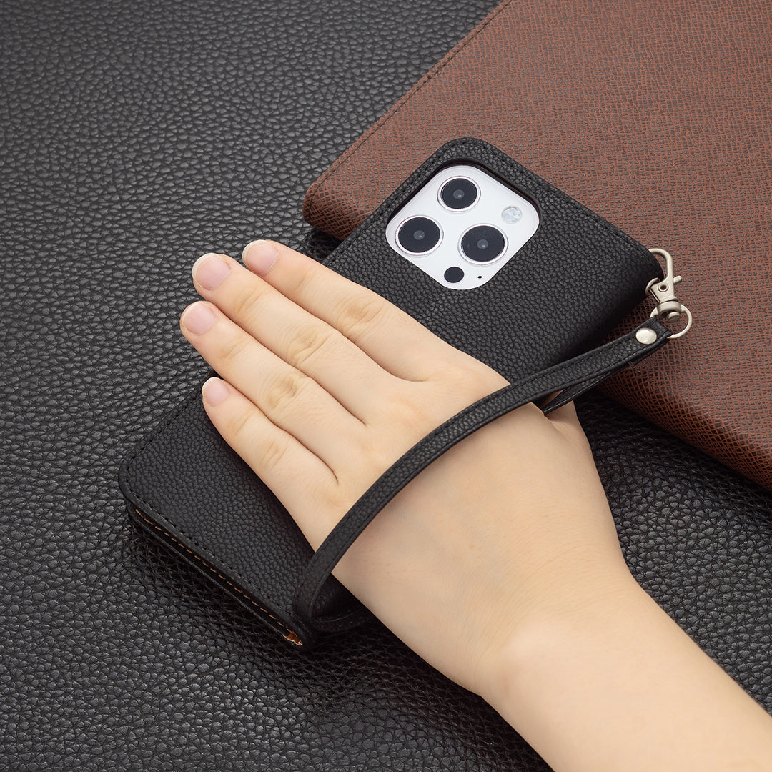 Full Cover Litchi Grain Magnetic Closure Leather Wallet Phone Case for iPhone 13 Pro