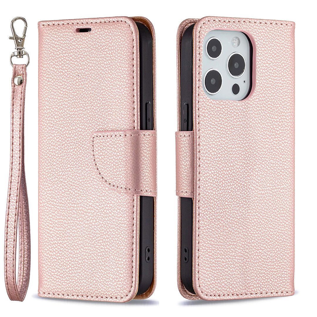 Full Cover Litchi Grain Magnetic Closure Leather Wallet Phone Case for iPhone 13 Pro