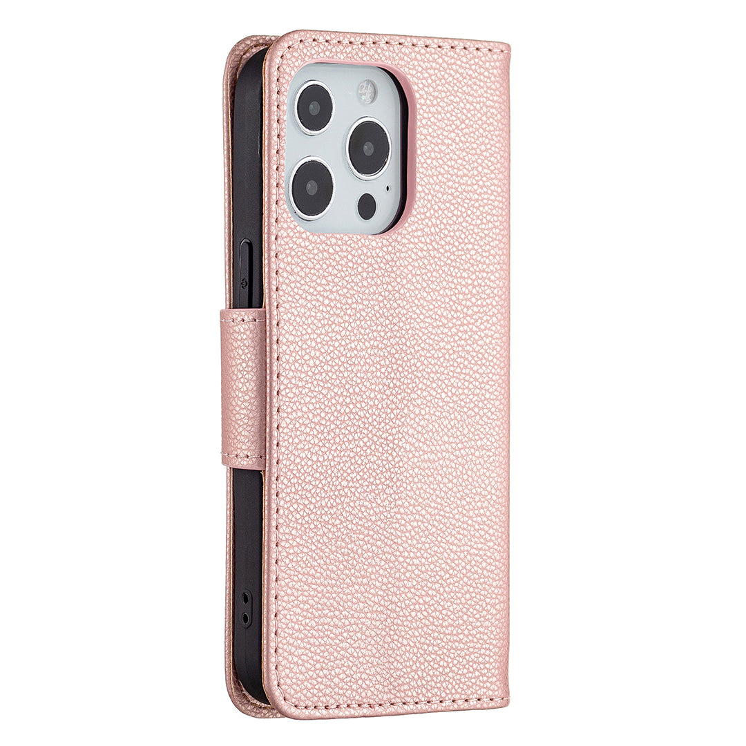 Full Cover Litchi Grain Magnetic Closure Leather Wallet Phone Case for iPhone 13 Pro