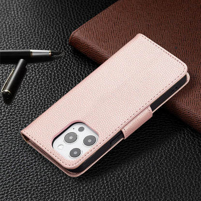 Full Cover Litchi Grain Magnetic Closure Leather Wallet Phone Case for iPhone 13 Pro