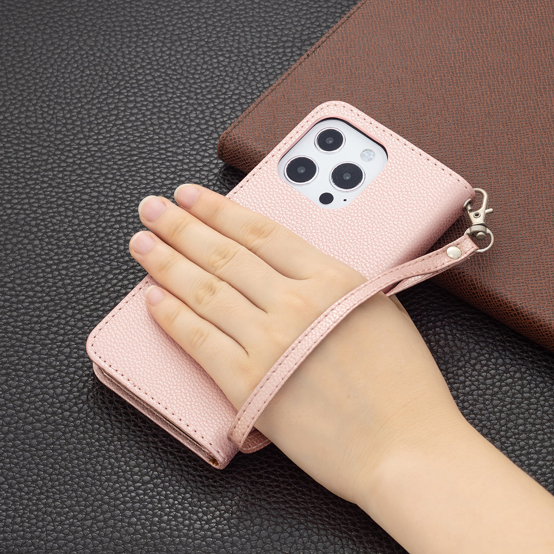 Full Cover Litchi Grain Magnetic Closure Leather Wallet Phone Case for iPhone 13 Pro