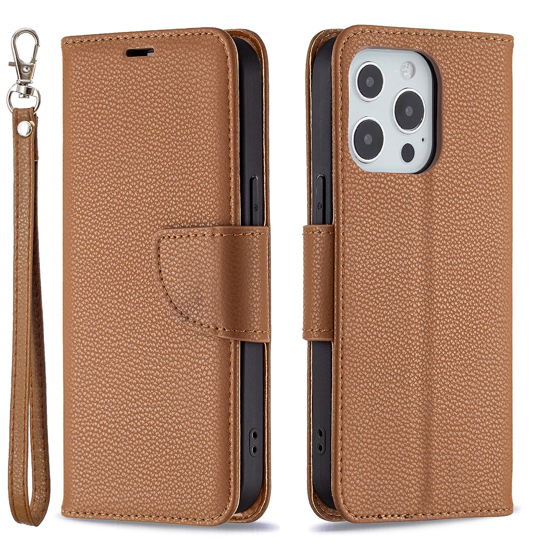 Full Cover Litchi Grain Magnetic Closure Leather Wallet Phone Case for iPhone 13 Pro