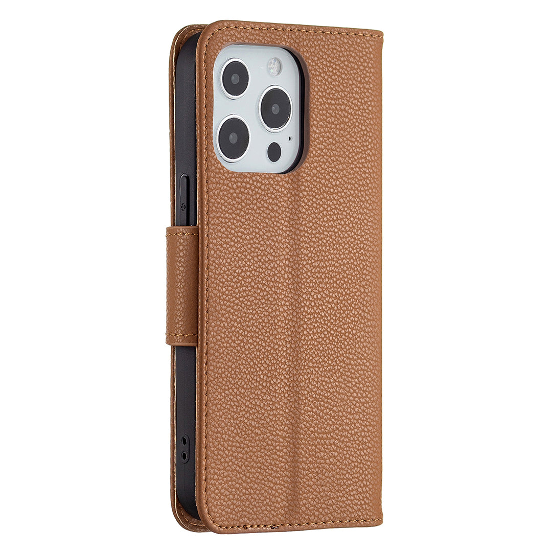 Full Cover Litchi Grain Magnetic Closure Leather Wallet Phone Case for iPhone 13 Pro