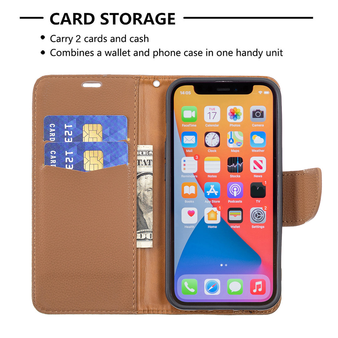 Full Cover Litchi Grain Magnetic Closure Leather Wallet Phone Case for iPhone 13 Pro