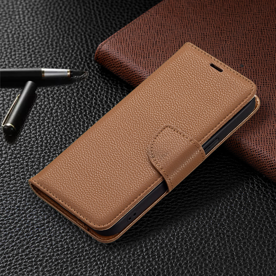 Full Cover Litchi Grain Magnetic Closure Leather Wallet Phone Case for iPhone 13 Pro