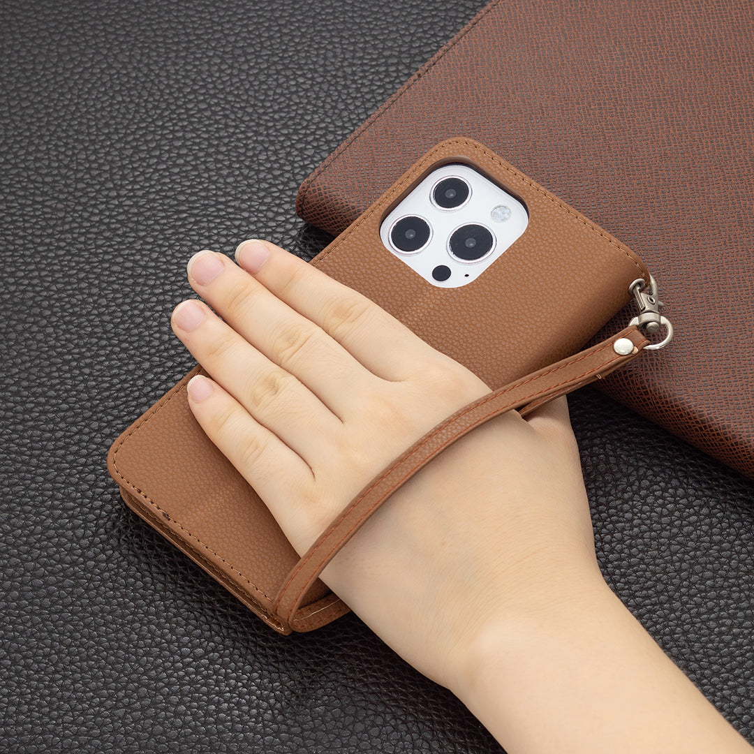 Full Cover Litchi Grain Magnetic Closure Leather Wallet Phone Case for iPhone 13 Pro