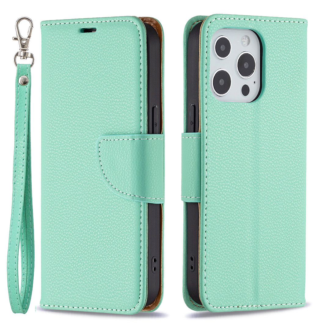 Full Cover Litchi Grain Magnetic Closure Leather Wallet Phone Case for iPhone 13 Pro