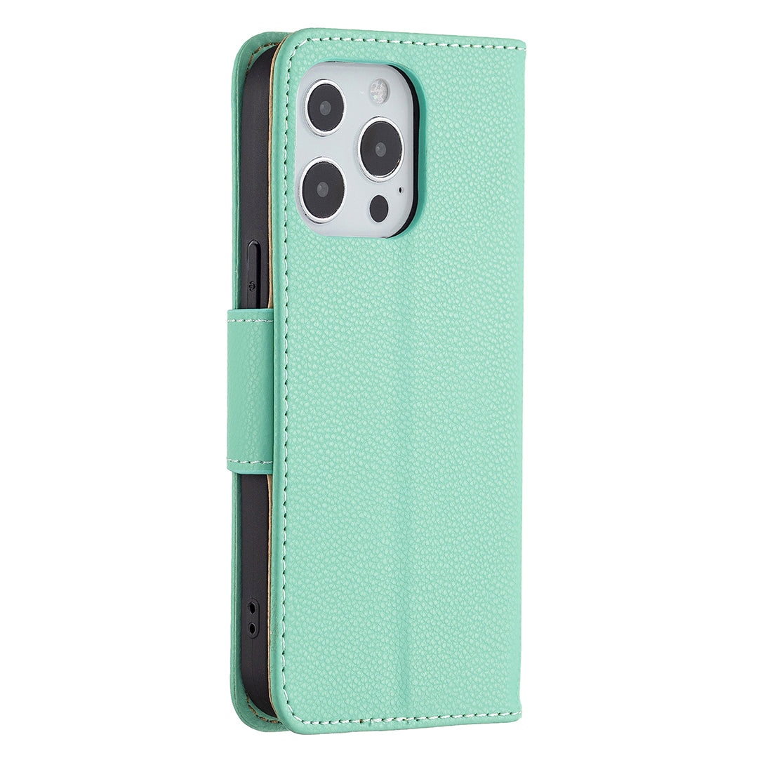 Full Cover Litchi Grain Magnetic Closure Leather Wallet Phone Case for iPhone 13 Pro
