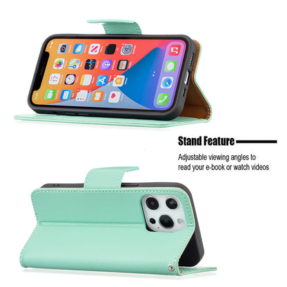 Full Cover Litchi Grain Magnetic Closure Leather Wallet Phone Case for iPhone 13 Pro