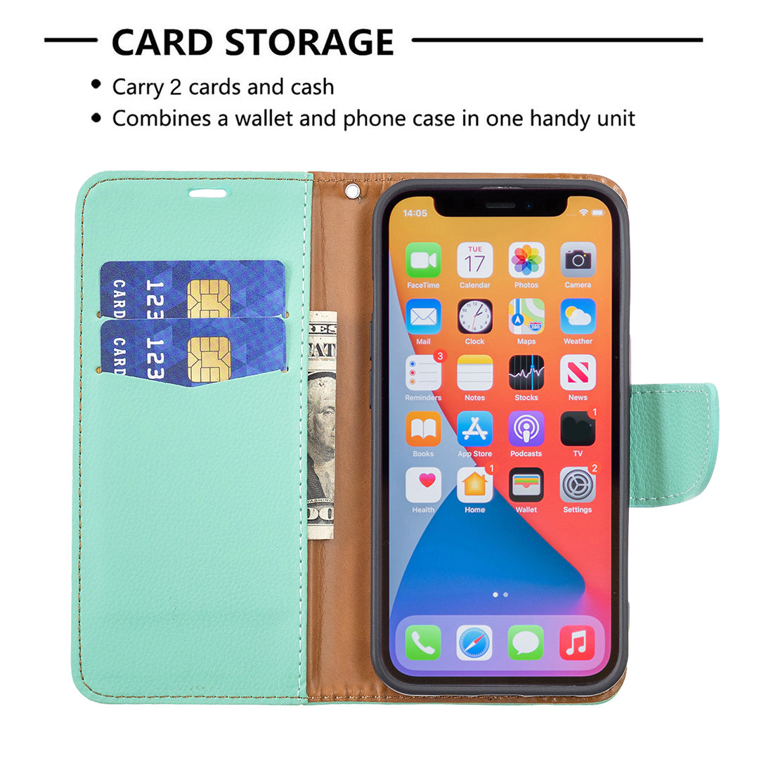 Full Cover Litchi Grain Magnetic Closure Leather Wallet Phone Case for iPhone 13 Pro