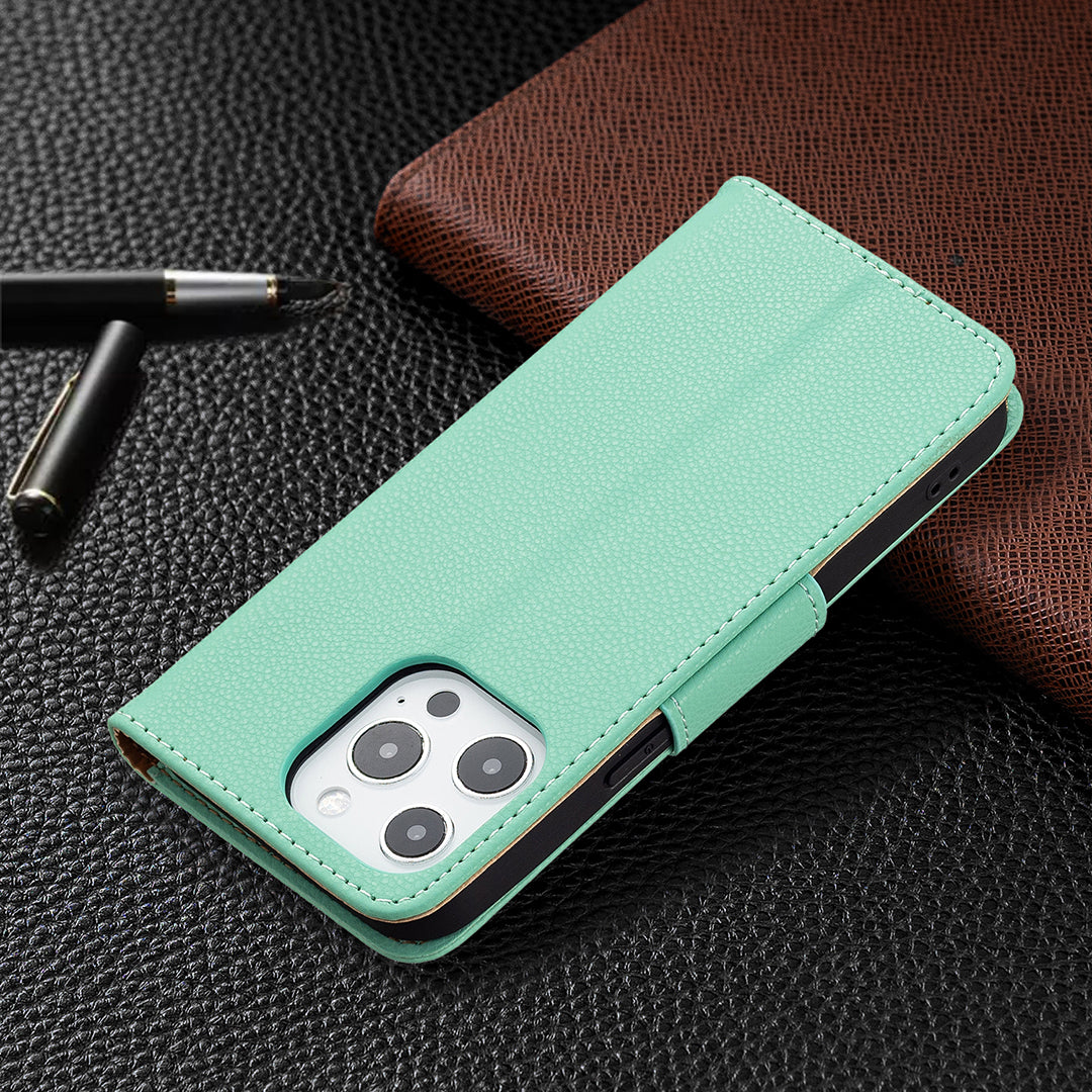 Full Cover Litchi Grain Magnetic Closure Leather Wallet Phone Case for iPhone 13 Pro