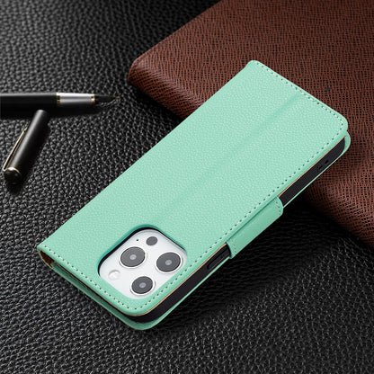 Full Cover Litchi Grain Magnetic Closure Leather Wallet Phone Case for iPhone 13 Pro