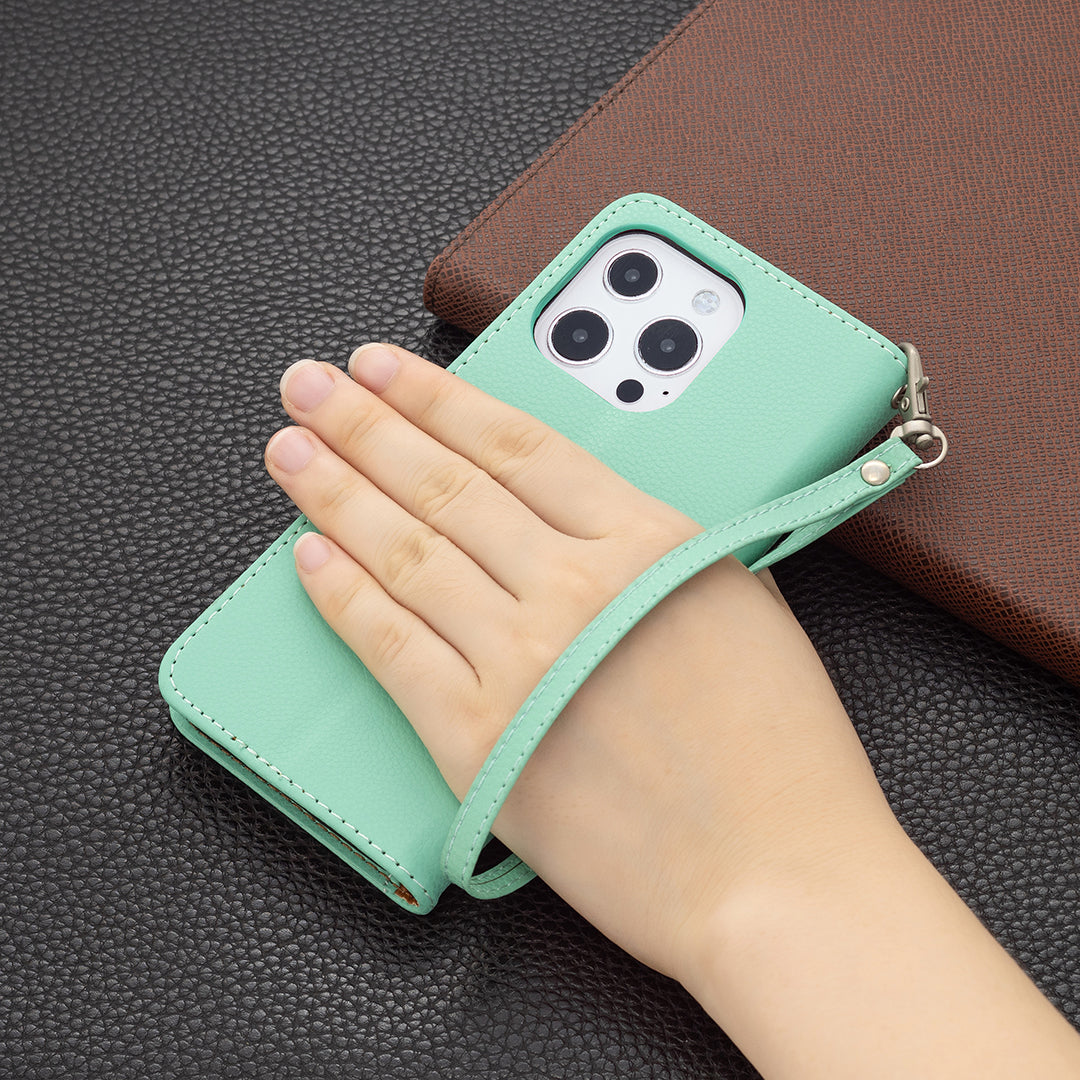 Full Cover Litchi Grain Magnetic Closure Leather Wallet Phone Case for iPhone 13 Pro