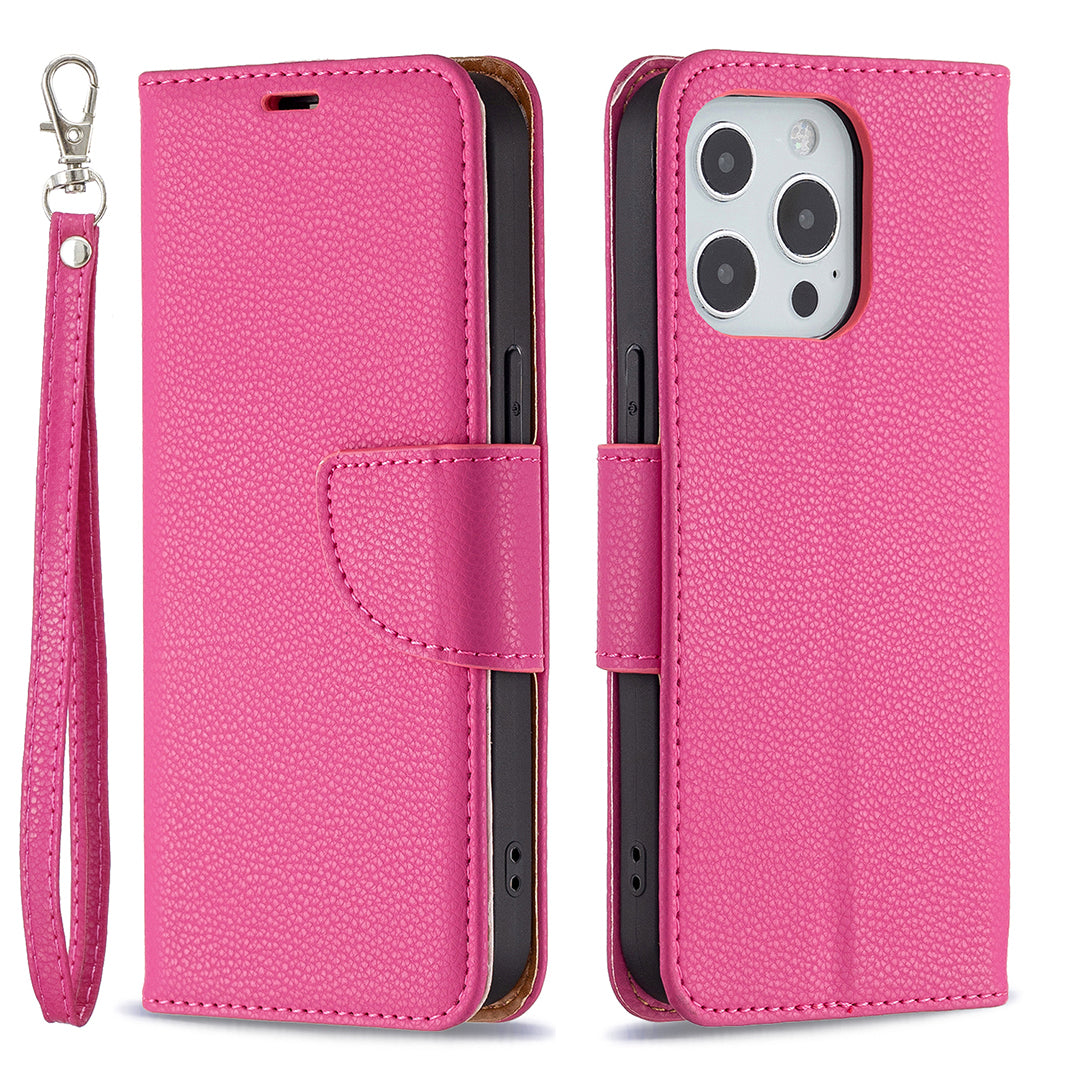 Full Cover Litchi Grain Magnetic Closure Leather Wallet Phone Case for iPhone 13 Pro