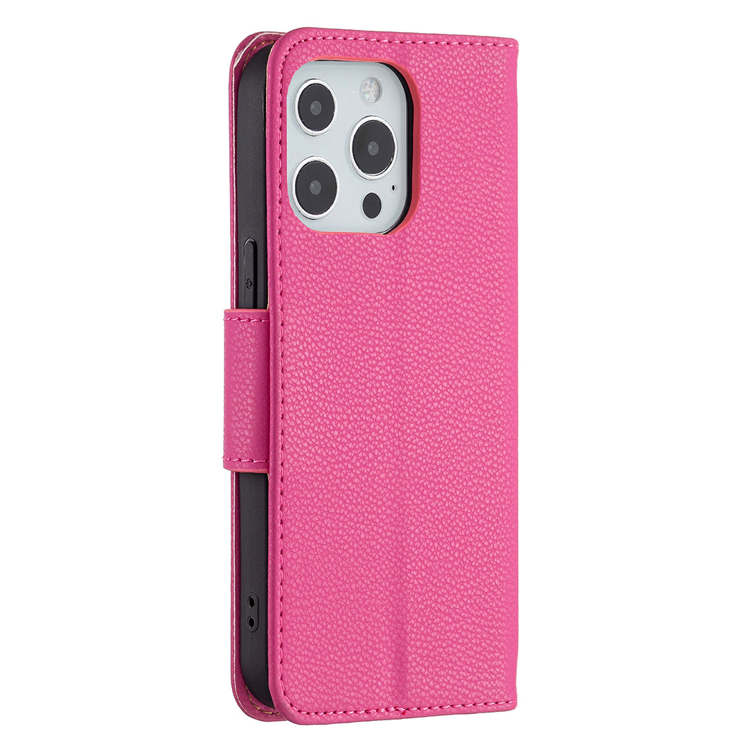 Full Cover Litchi Grain Magnetic Closure Leather Wallet Phone Case for iPhone 13 Pro