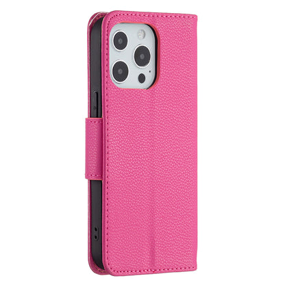 Full Cover Litchi Grain Magnetic Closure Leather Wallet Phone Case for iPhone 13 Pro