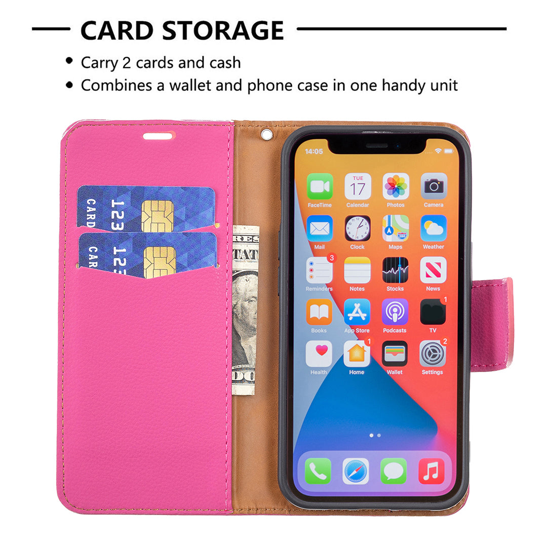 Full Cover Litchi Grain Magnetic Closure Leather Wallet Phone Case for iPhone 13 Pro