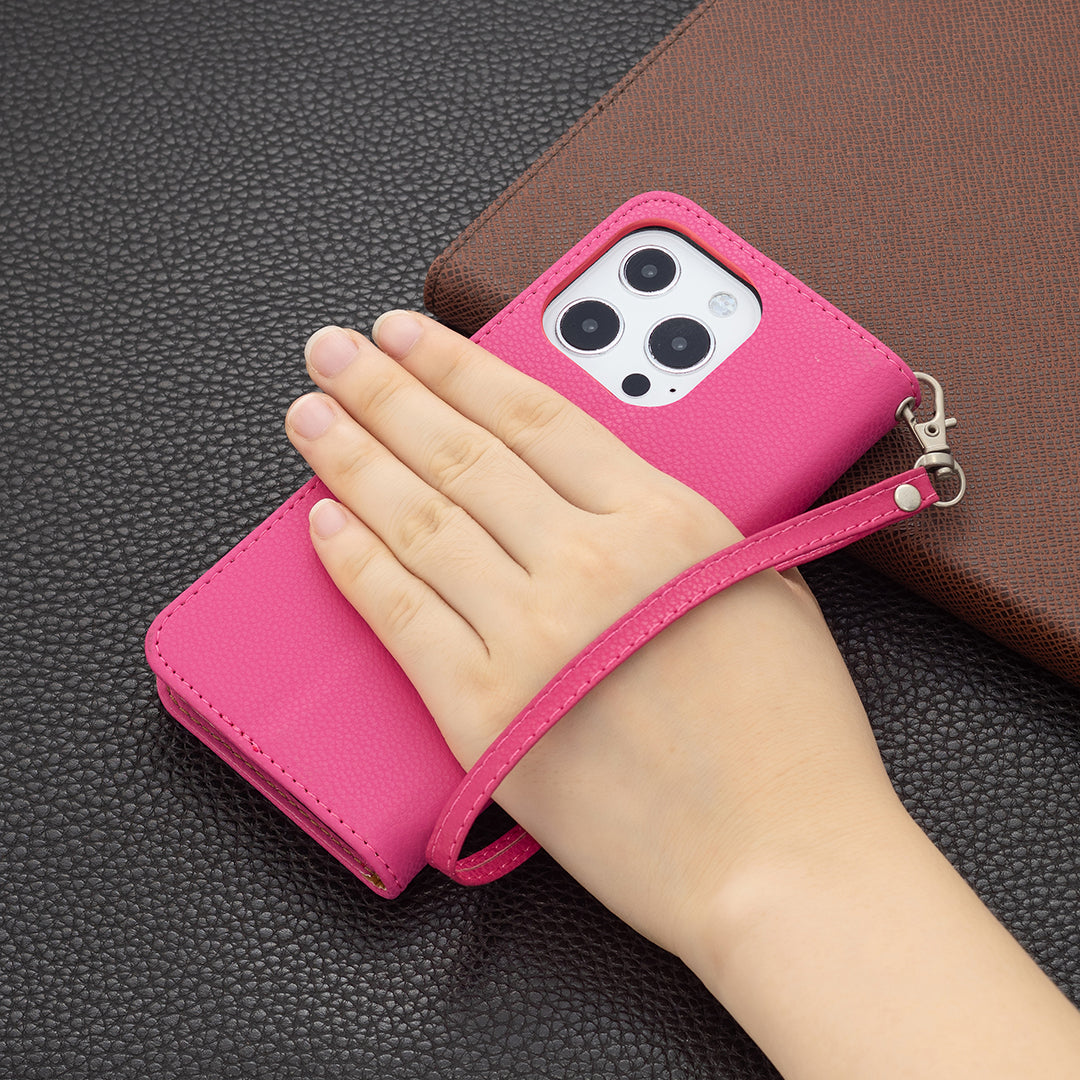 Full Cover Litchi Grain Magnetic Closure Leather Wallet Phone Case for iPhone 13 Pro