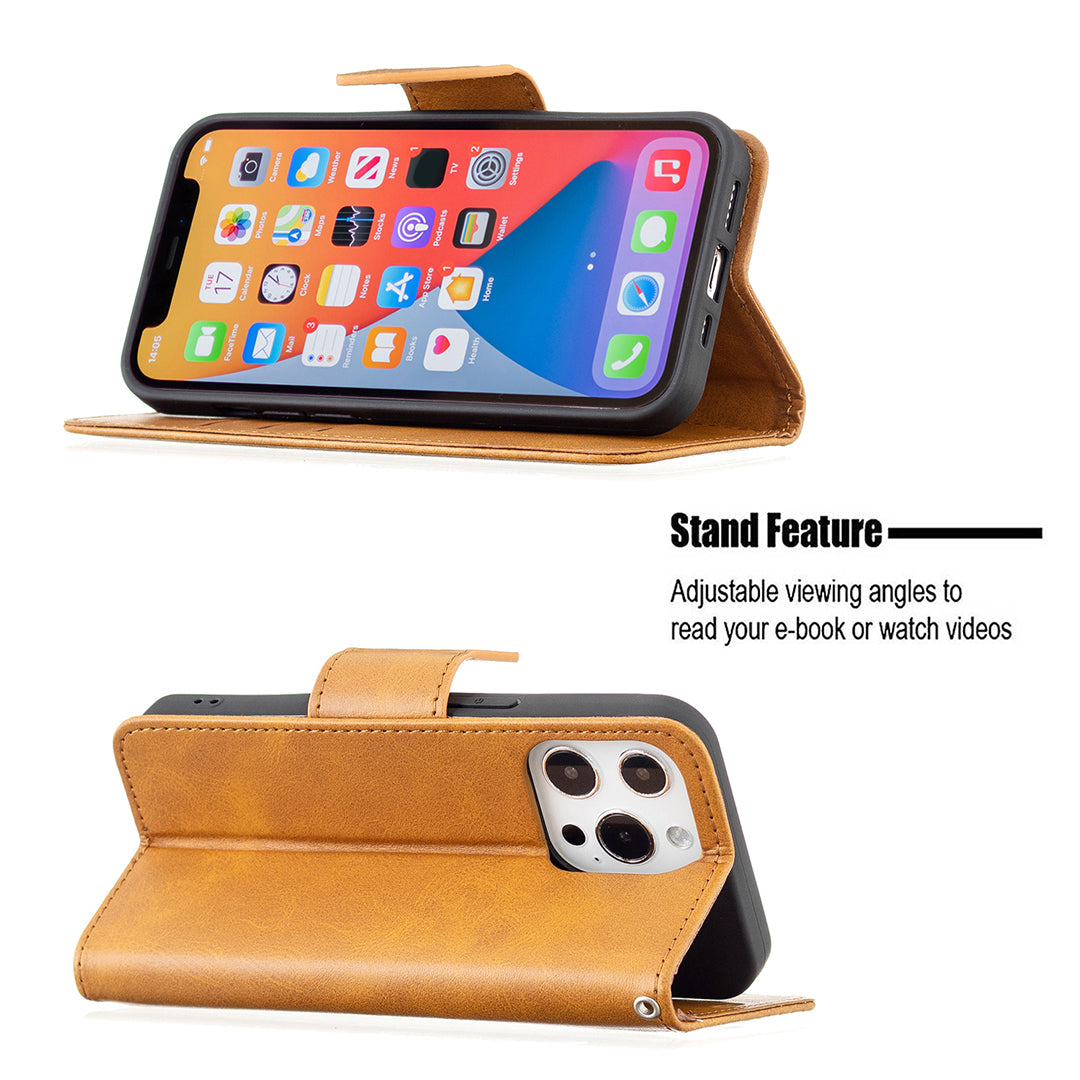 Solid Color PU Leather Wallet Cell Phone Case Shell with Stand for iPhone 13 Pro
