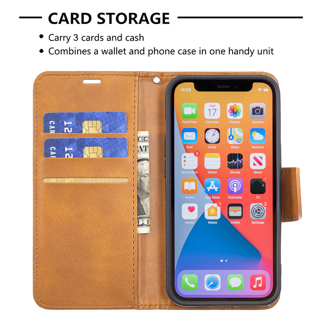 Solid Color PU Leather Wallet Cell Phone Case Shell with Stand for iPhone 13 Pro