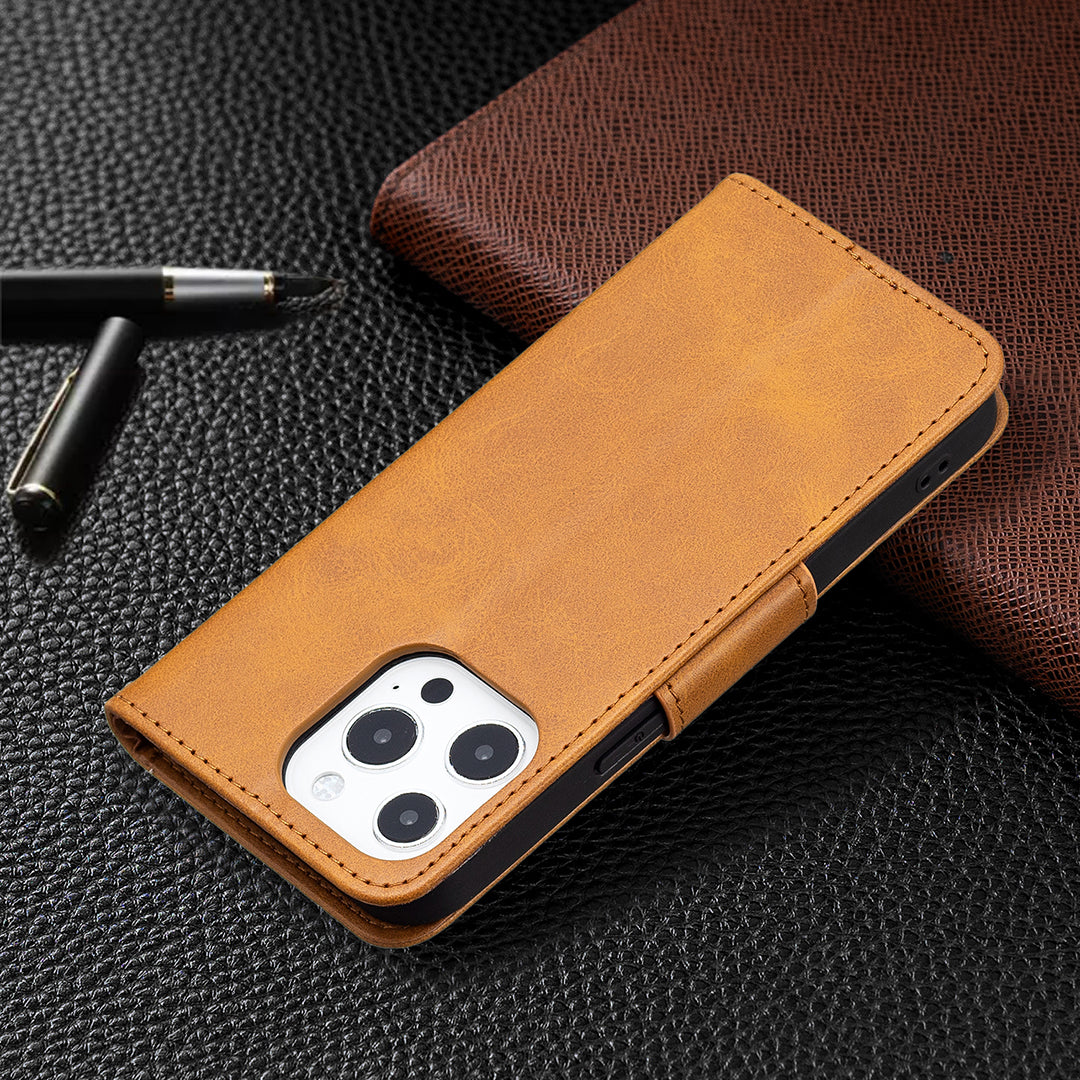 Solid Color PU Leather Wallet Cell Phone Case Shell with Stand for iPhone 13 Pro