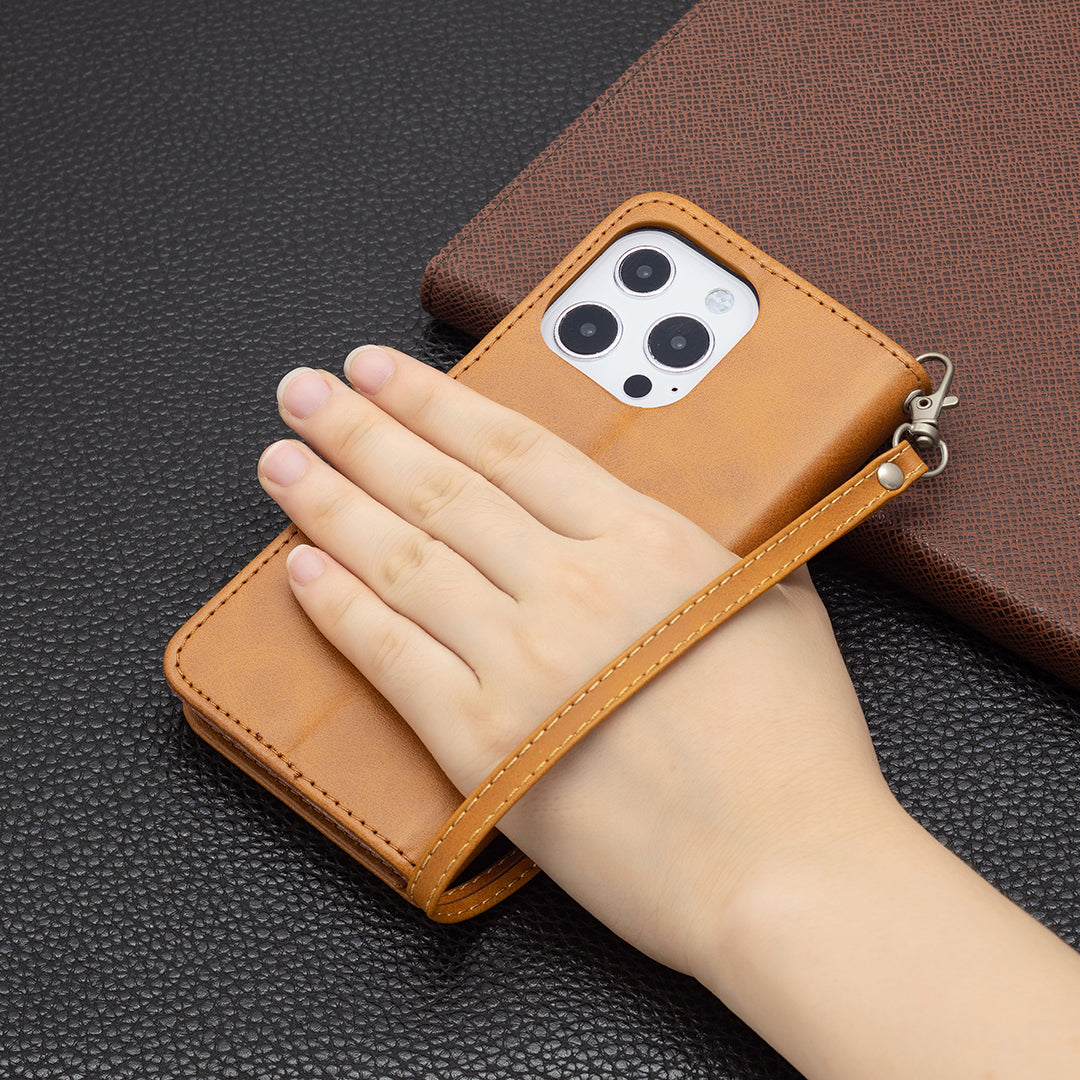 Solid Color PU Leather Wallet Cell Phone Case Shell with Stand for iPhone 13 Pro