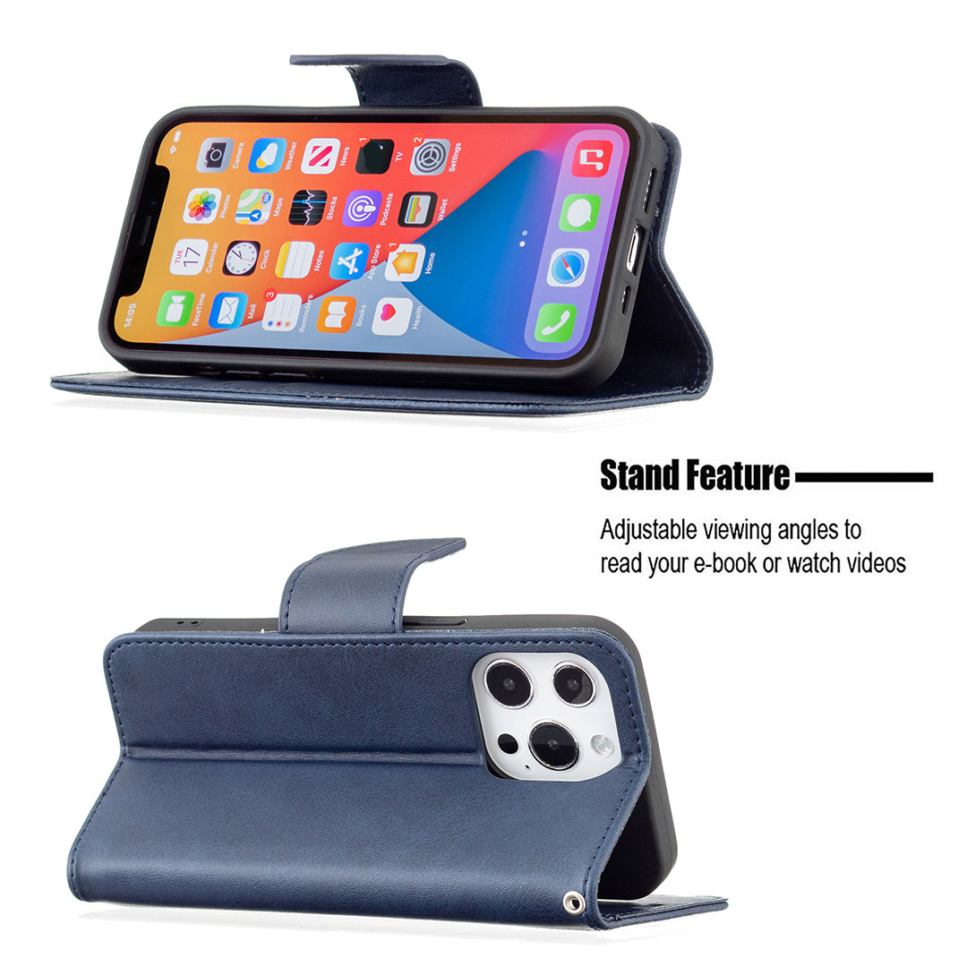 Solid Color PU Leather Wallet Cell Phone Case Shell with Stand for iPhone 13 Pro