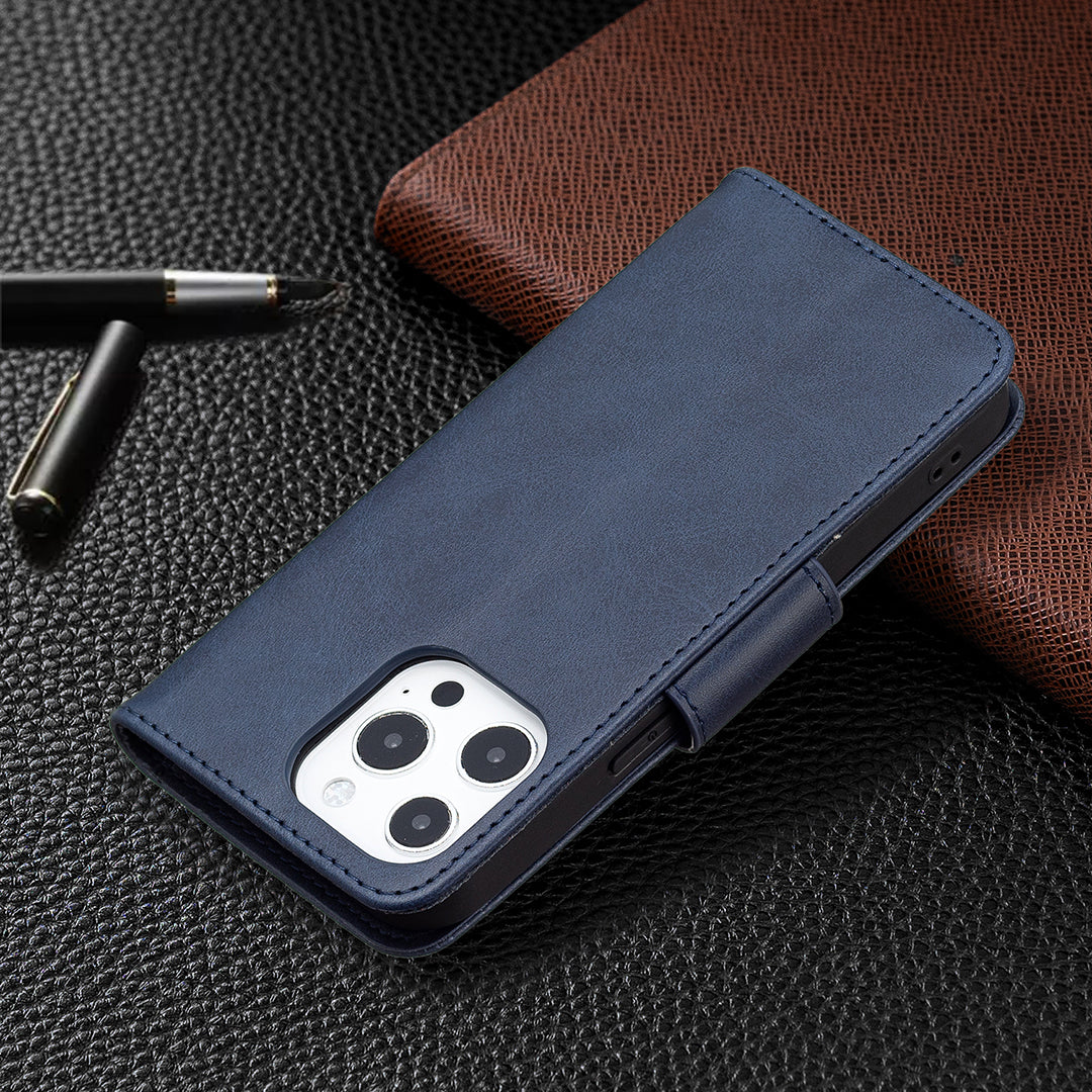 Solid Color PU Leather Wallet Cell Phone Case Shell with Stand for iPhone 13 Pro