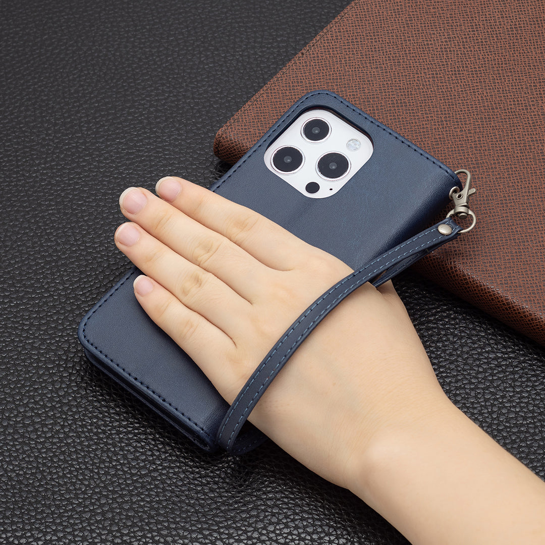 Solid Color PU Leather Wallet Cell Phone Case Shell with Stand for iPhone 13 Pro