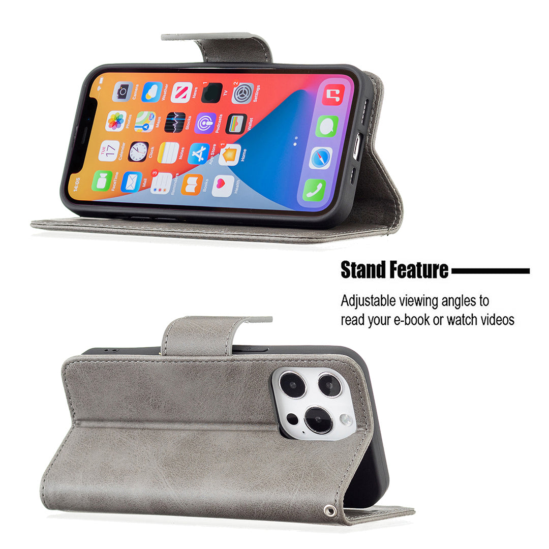 Solid Color PU Leather Wallet Cell Phone Case Shell with Stand for iPhone 13 Pro