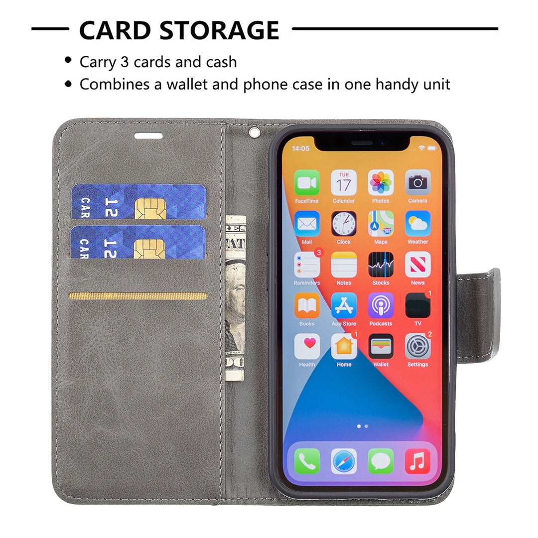 Solid Color PU Leather Wallet Cell Phone Case Shell with Stand for iPhone 13 Pro