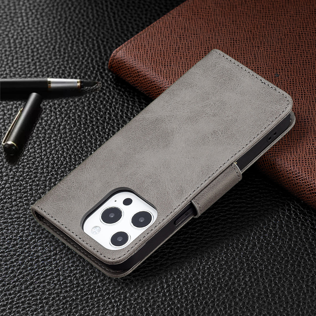 Solid Color PU Leather Wallet Cell Phone Case Shell with Stand for iPhone 13 Pro