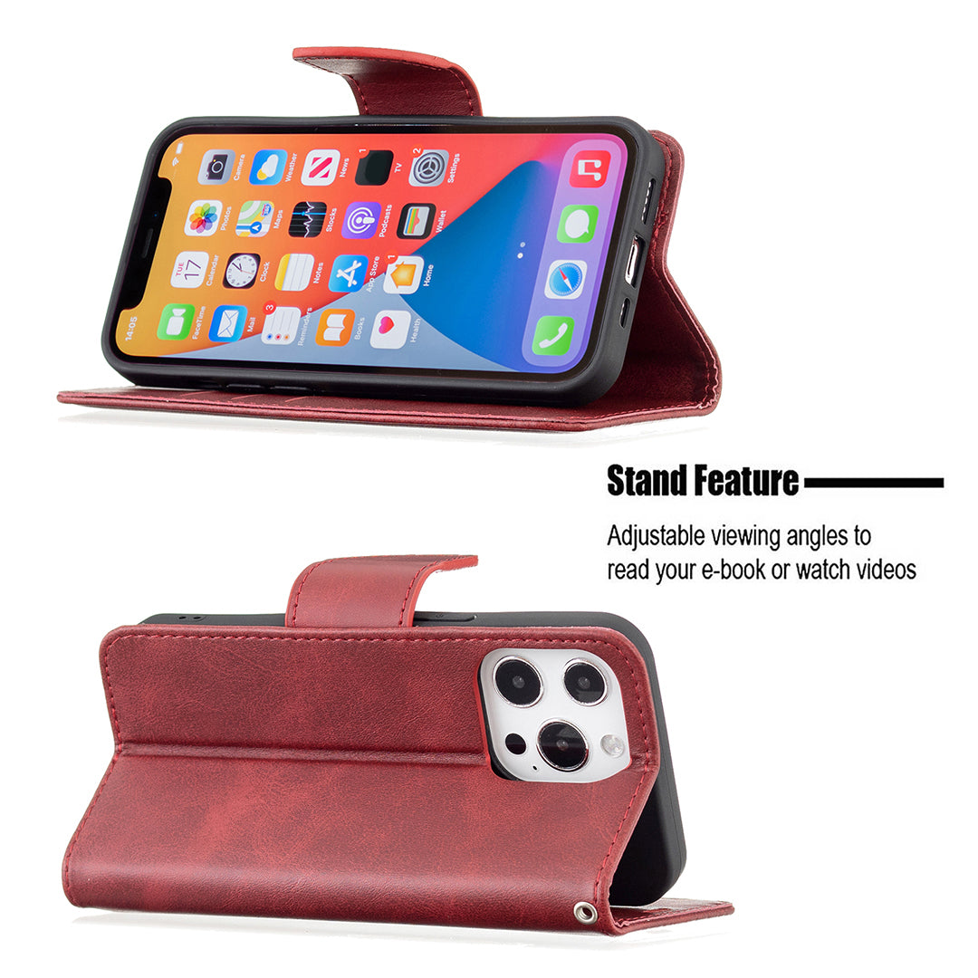 Solid Color PU Leather Wallet Cell Phone Case Shell with Stand for iPhone 13 Pro